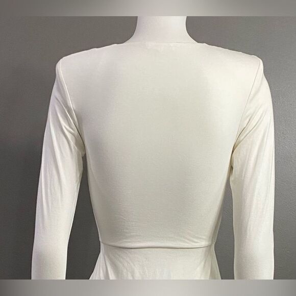 Good American Nude/Taupe Strong Shoulder Wrap Dress Plunging V-Neck Size 0 - Picture 8 of 11